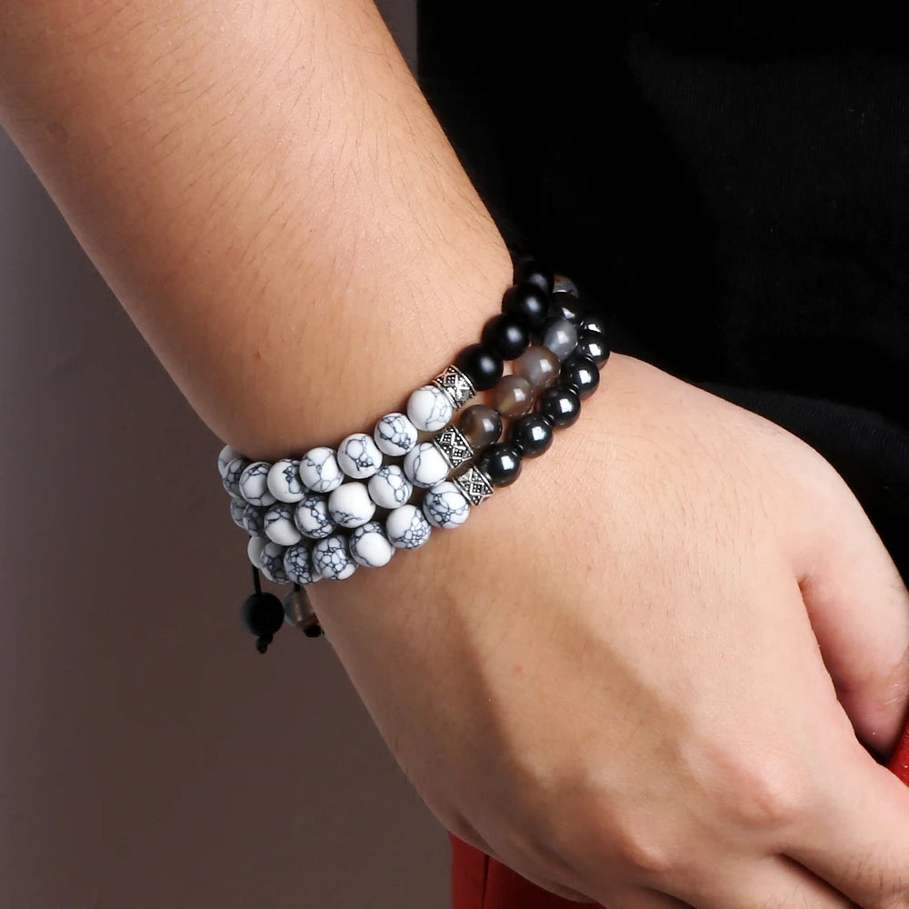 Couples Black And White Beads Bracelets Men Women Natural Tiger Eye Lava Stone Bracelets Fashion Wristband Handmade Jewelry Gift