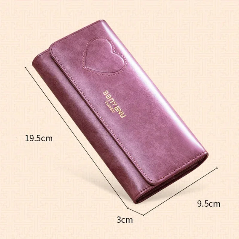 Genuine Leather Rfid Long Women Wallets Clutch Zipper Coin Pocket Female Cute Heart Wallet Card Holder Phone Bag New Women Purse
