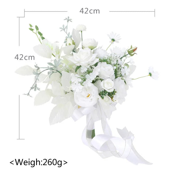 Tejesa  white Colour Handmade Artificial  Flowers  Wedding Bouquet for Bride / Bridal Bouquet for Boho Wedding Ceremony Decor