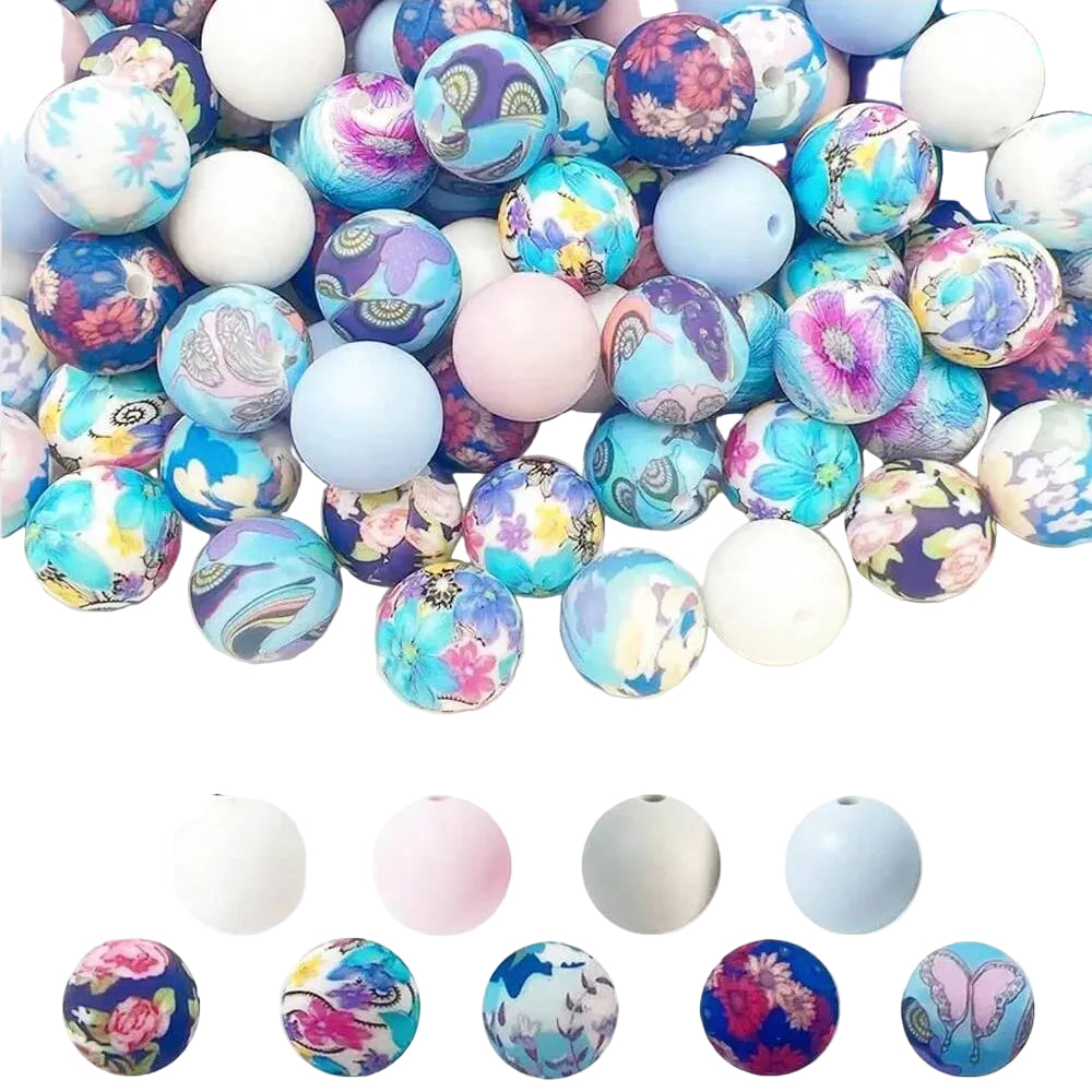 Hemasa 50PCS colorful silicone bead combination, suitable for DIY jewelry, bracelets, necklaces, keychains, bead pens and othes