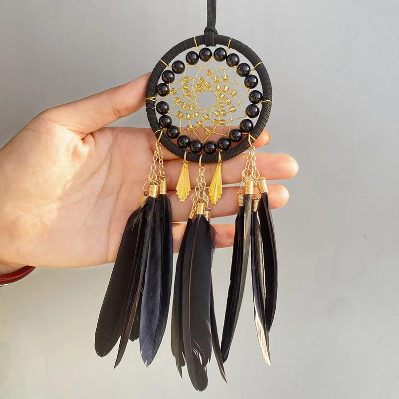 Hemasa Black Feather Wind Chimes  Dream Catcher for Bedroom/ Living Room Hanging Ornaments Car Interior Pendant Festival Gifts