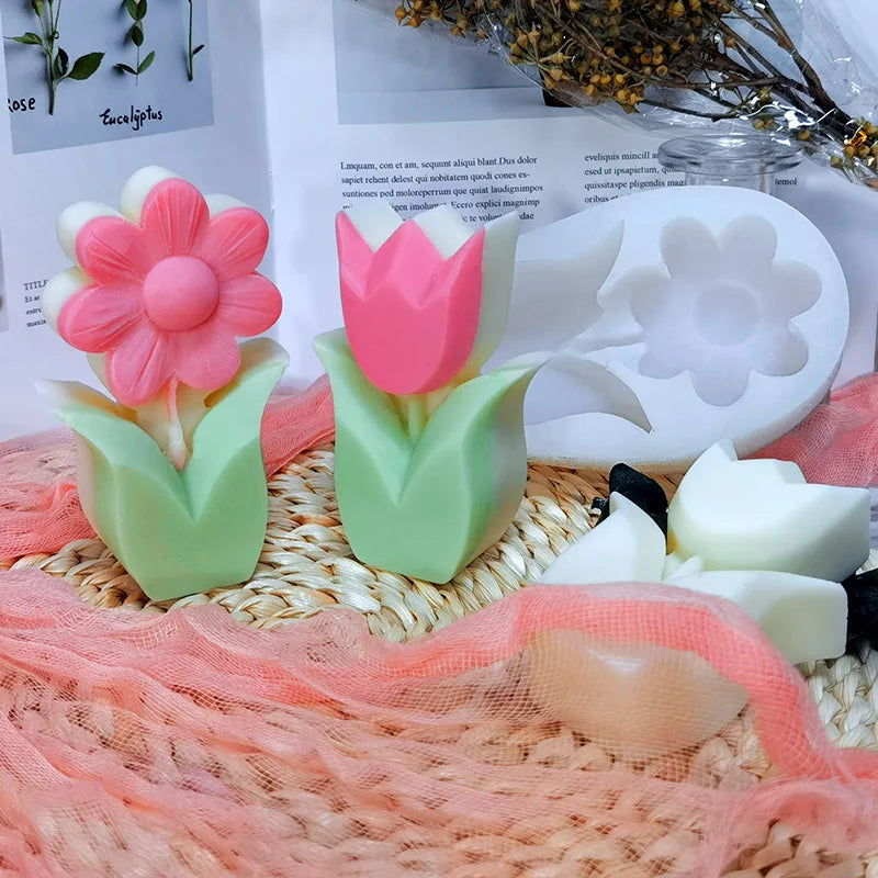 Tulip Candle Silicone Mold 3D Flower Sunflower Handmade Aromatherapy Candle Mould DIY Handmade Home Decoration