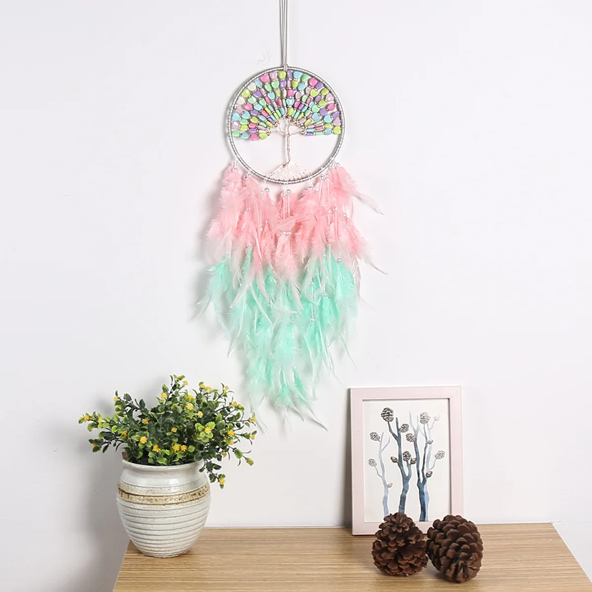 Tejesa Tree of Life Dreamcatcher with Stone Craft Decorative Room Wind Chime Hanging Home Decor Dreamcatcher