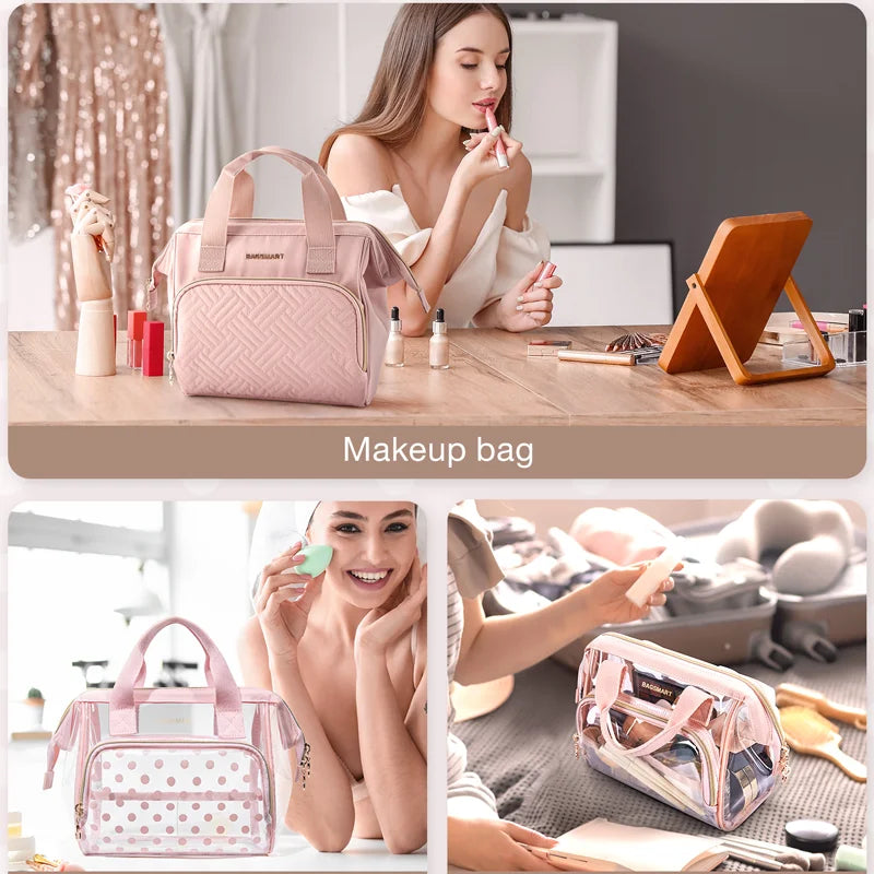 Hemasa  Cosmetic Bag with Wide-open and Carry Handle Toiletries Travel Organizer Case for Women