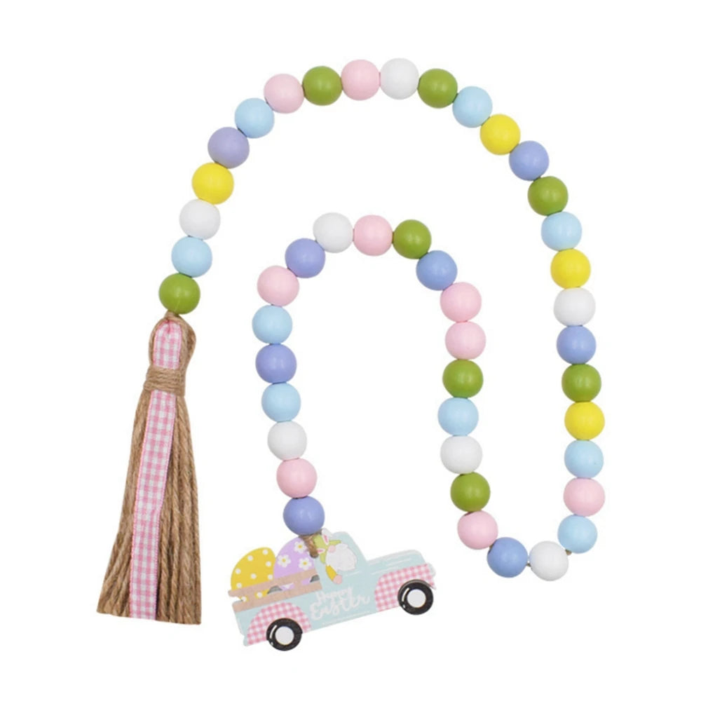 Spring Wood Bead Garland with Tassels Farmhouse for Tiered Tray Decorations Holiday Country Rustic Prayer Deration