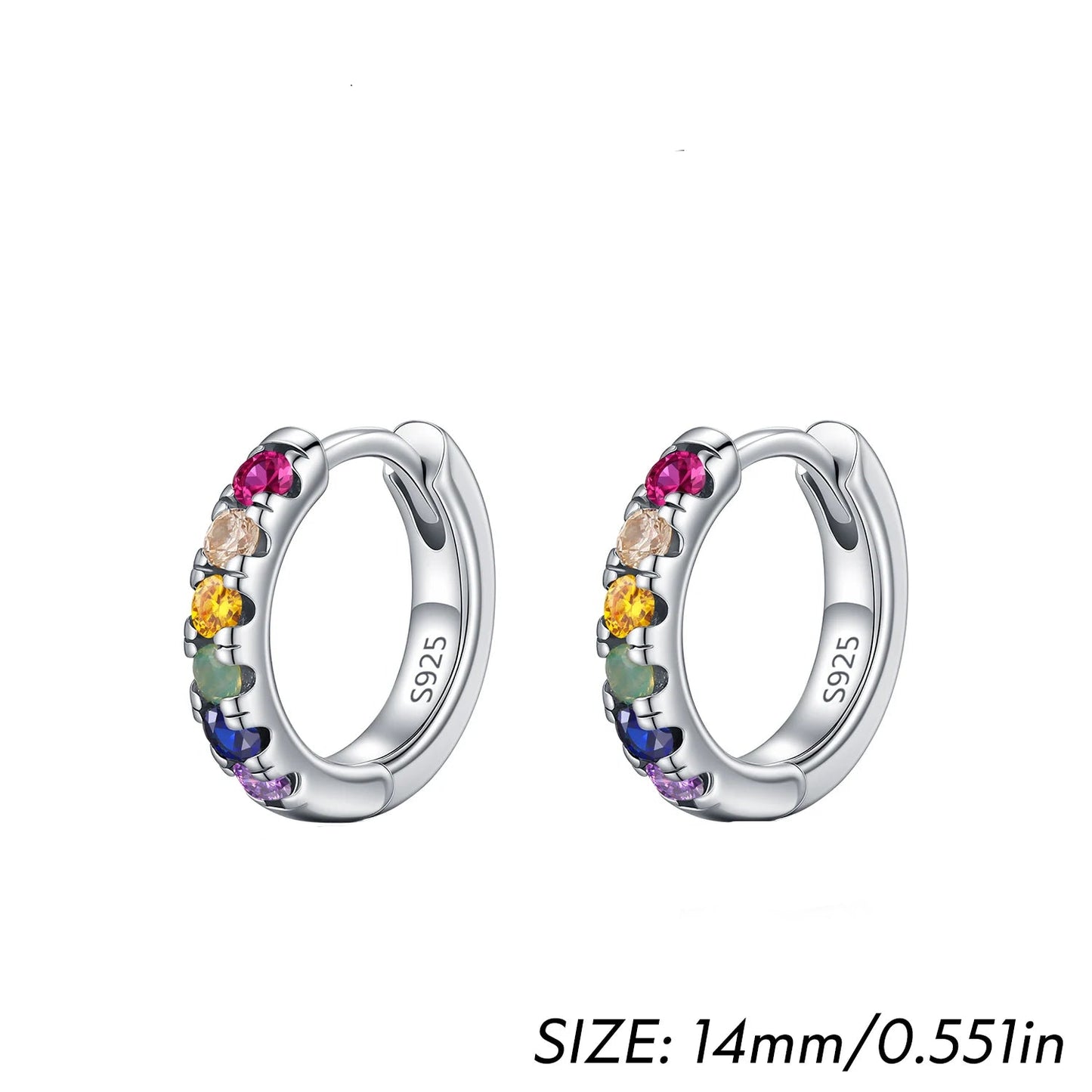 Tejesa 3 Sizes Colorful Ear Buckle 925 Sterling Silver Trendy Stackable Round Zirconia Hoop Earrings For Women