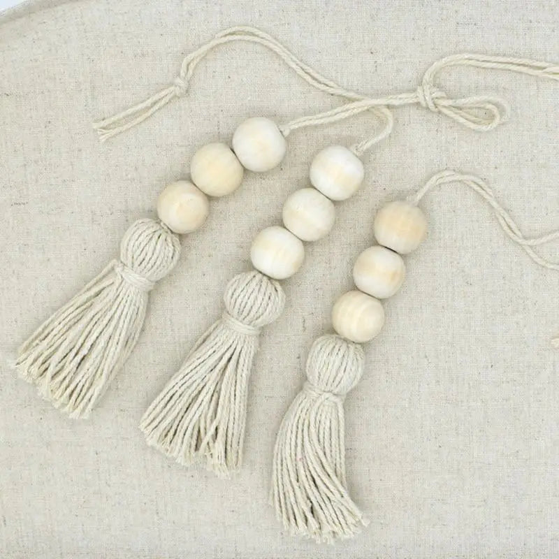 2Pcs Tassle Farmhouse Beads Natural Wood Bead Garland Kids Baby Nursery Room Decor Rustic Wedding Vase Ornament