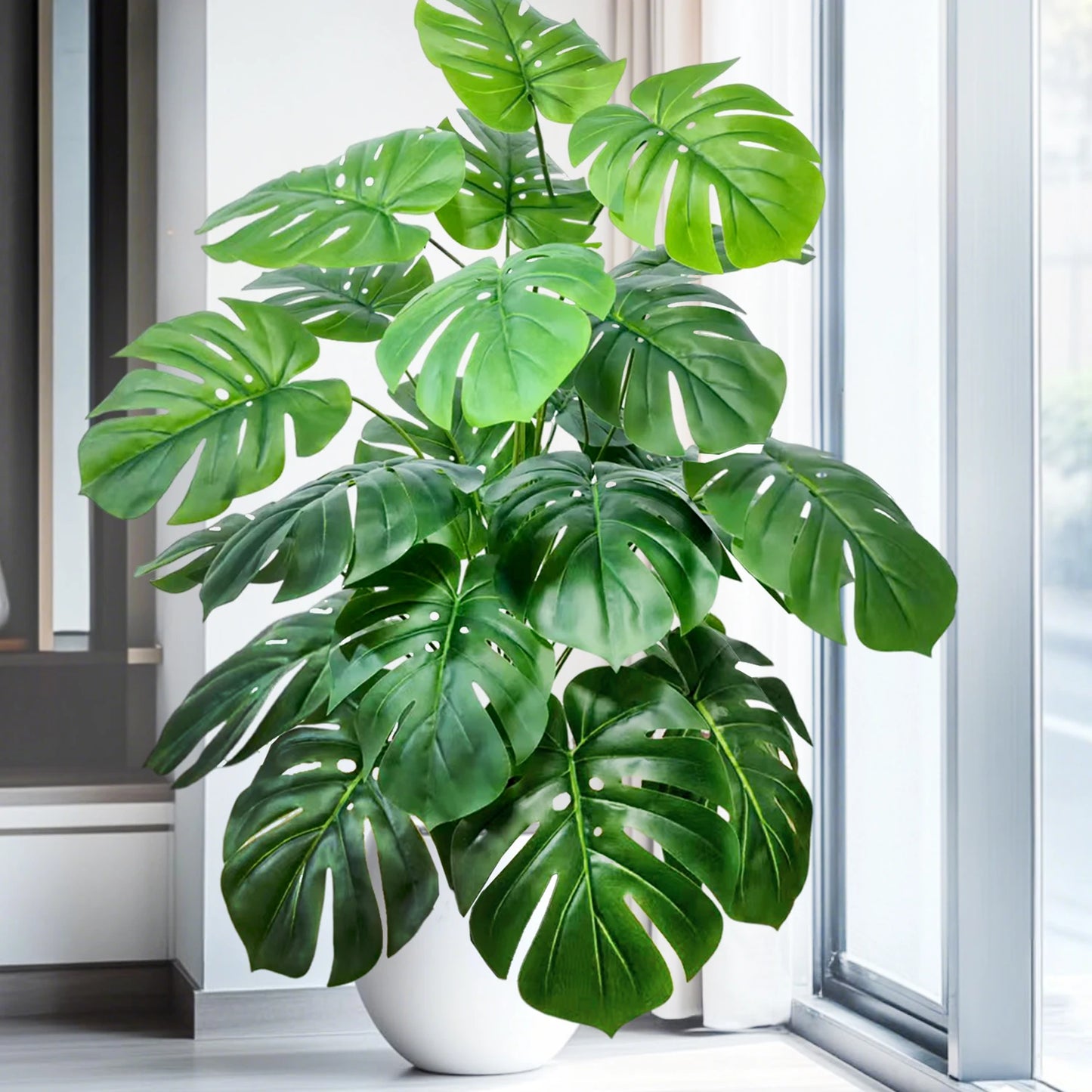Tejesa 60-103cm Artificial Monstera deliciosa Pothos Alocasia Leaf Fake Plant Ornamental Festive Home Office Decoration