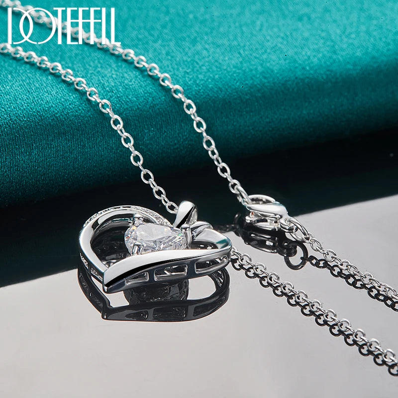 Hemasa  925 Sterling Silver  Zircon Heart Pendant Necklace For Woman Wedding Engagement Charm Jewelry