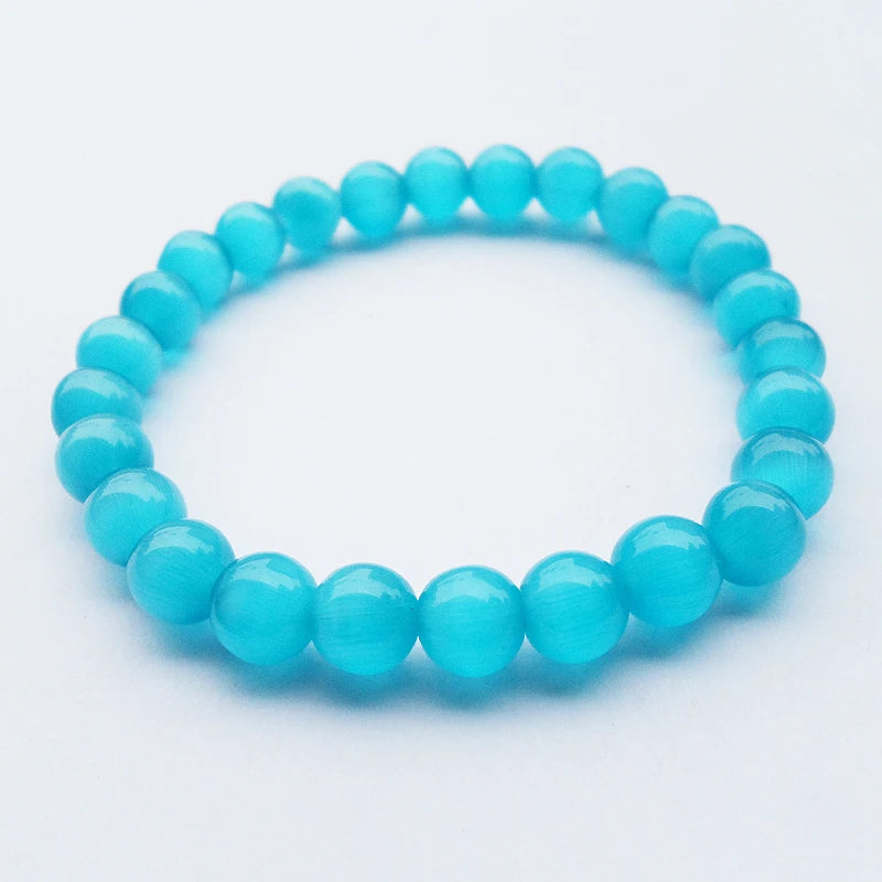 tiki  по 1 грн все 8MM Blue Cats Eye Crystal Bracelet For Women Men Gift Strand Charm Mother Kids Pulsera Hombre Wholesale