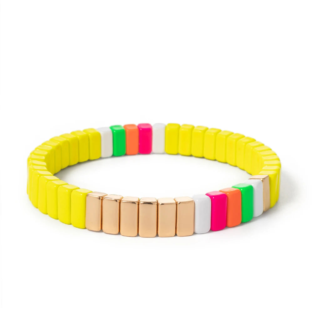 Tejesa Yellow Red Color  Enamel Tile Beads Bracelets For Women /Hand Jewelry Charms Beach Elastic Bangle For Party Luxury