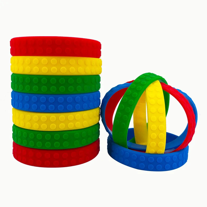 10pcs Children's Fun Party Wristband  Embossed Block Party Silicone Bracelet Building block bracelet party gift