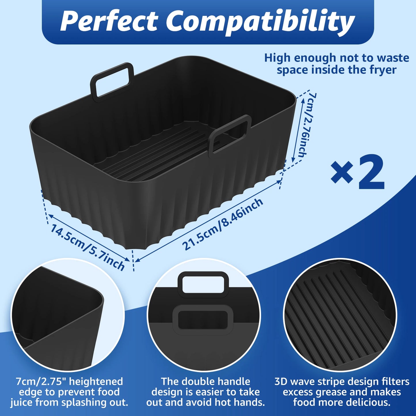 4/2pc Air Fryer Baking Tray Liner Silicone Pot Oven Bake Basket Fried Chicken Pan Pizza Mat Baking Sheet Fruit Veggi Wash Basket