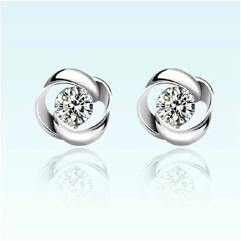 New Silver Jewelry Women's 925 Sterling Silver Stud Earrings Round Zirconia Earrings Stud Earring Charm Silver Earrings Bijoux