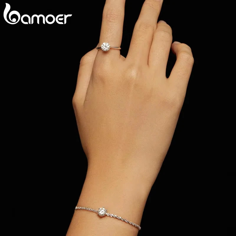 BAMOER Round White Moissanite Bracelet for Women, 1 Carat Lab Grown Diamond 925 Sterling Silver Elegant Bracelet