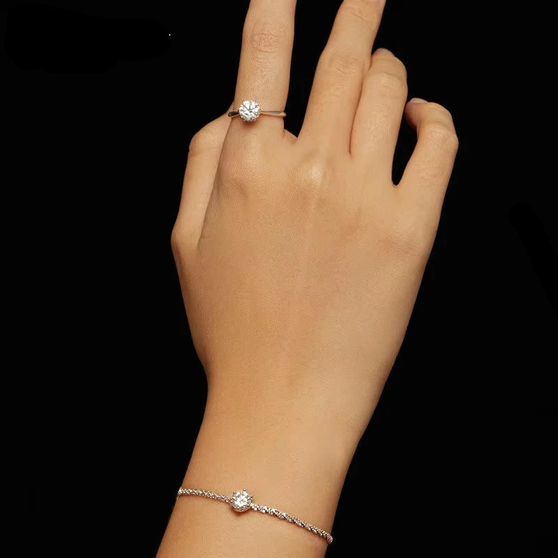 Tejesa Round White Moissanite Bracelet for Women, 1 Carat Lab Grown Diamond 925 Sterling Silver Elegant Bracelet