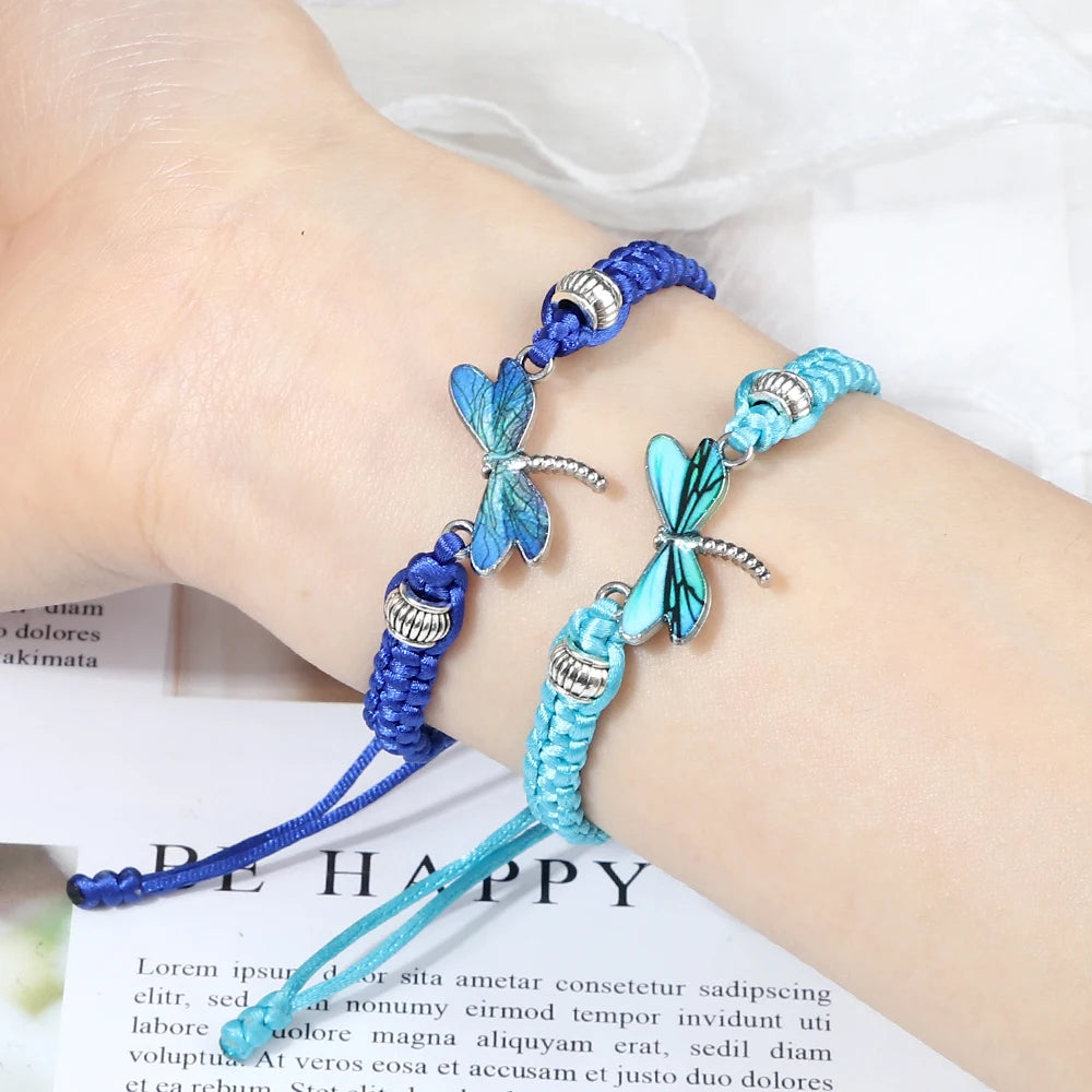 Handmade Blue Dragonfly Bracelets For Women Bohemian Charm Sweet Animal Pendant Braided Bracelet & Bangle Men Lucky Jewelry Gift