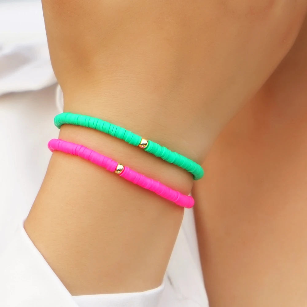 2pcs/set Heishi Beaded Bracelet For Women Clay Beads Jewelry Fashion Summer Beach Trendy Boho Bohemian 2024 New In Gifts