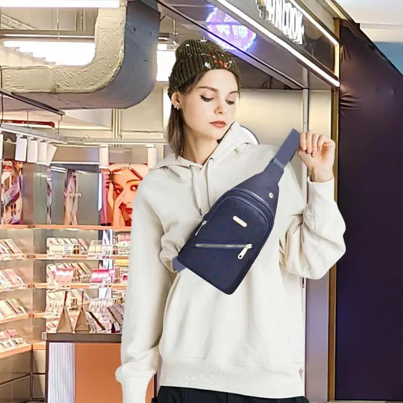 Hemasa Small Sling Bag For Women Sports Bags Chest Bag Waterproof Oxford Cloth Crossbody Purse With Earphone Hole Sling Bag Daypack For
