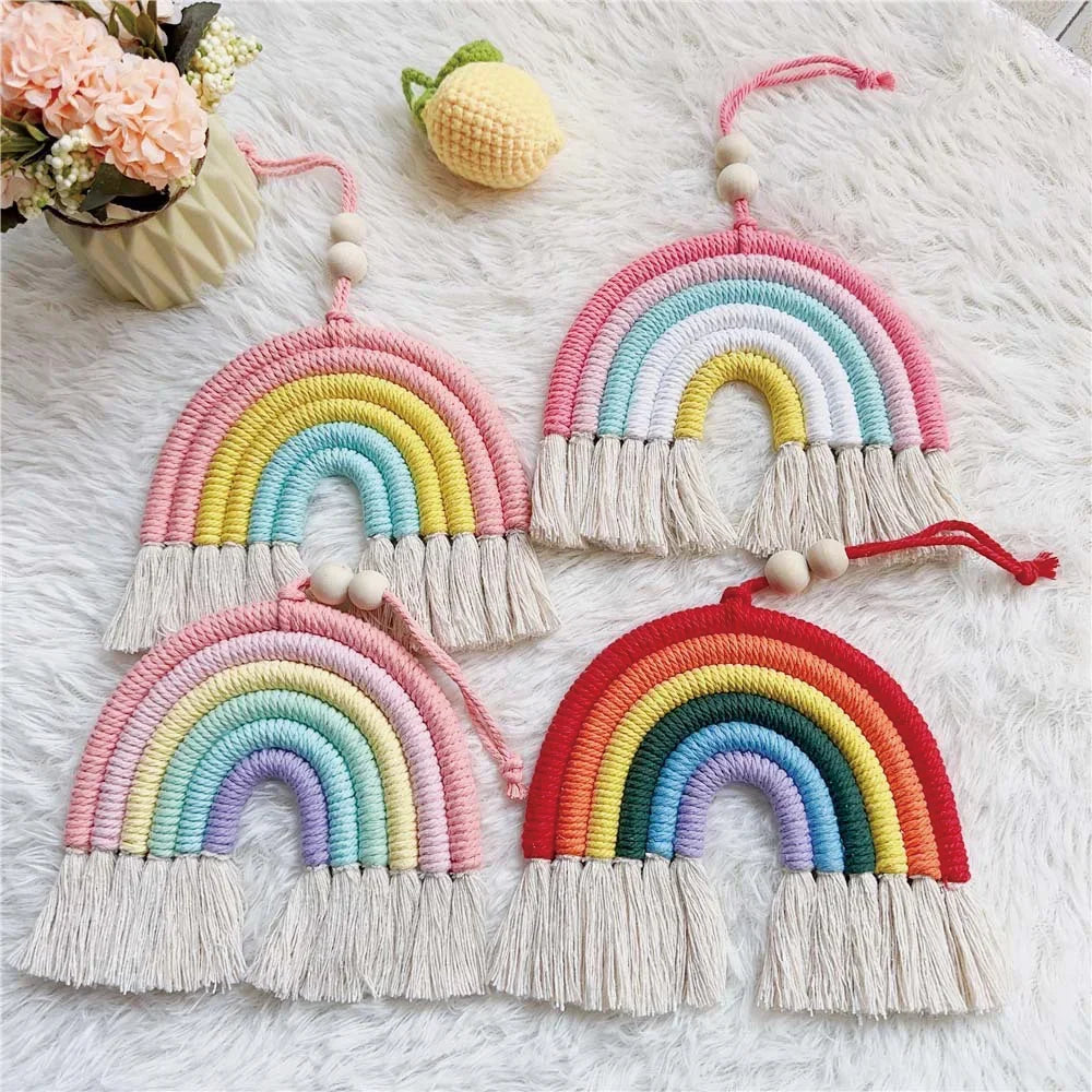 Hemasa Handmade Woven Cotton Rainbow Tassels Children'S Room Wall Hanging Holiday Decoration