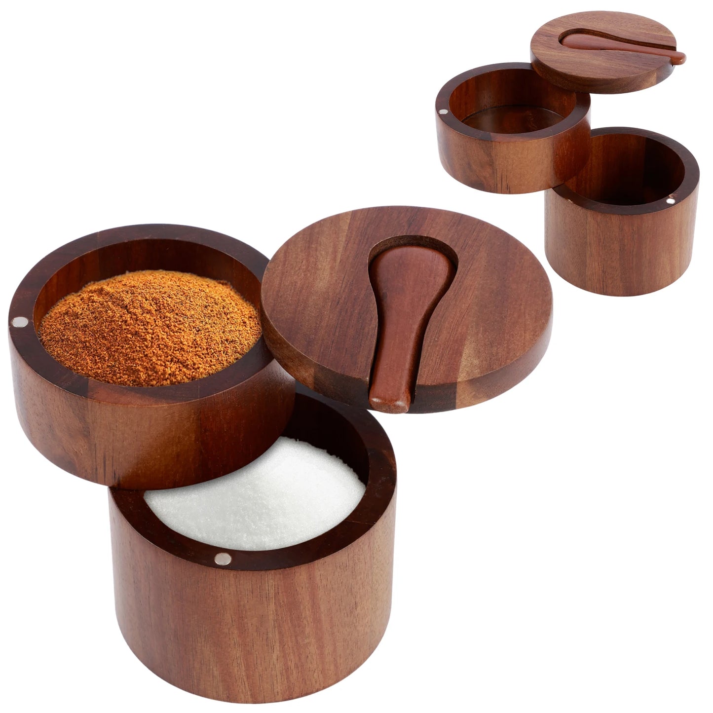 Tejesa 3Tier Salt Box Spice Jar Kitchen Seasoning Jar Bamboo Pepper Container Jar with Magnetic Lid Candy Earring Jewelry Salt Storage