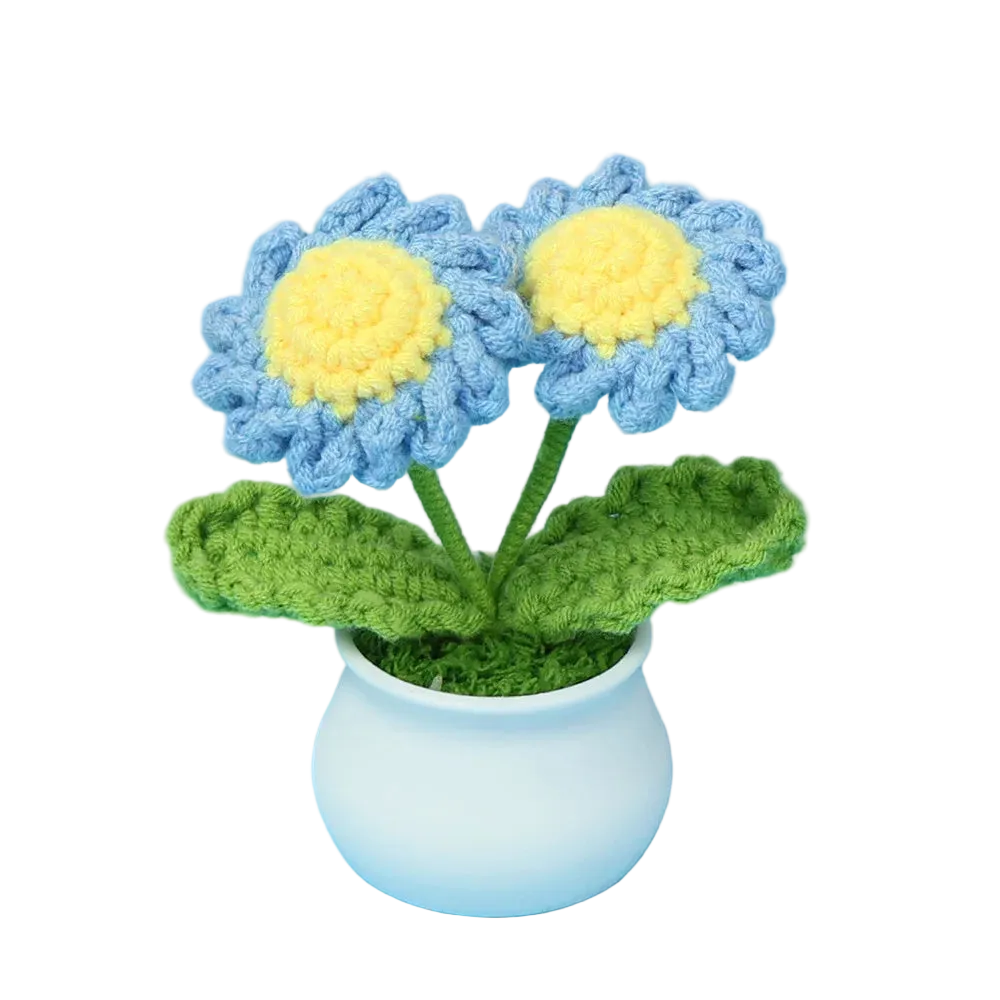 Hemasa Cute Daisy Crochet Flowers Potted Woven Flower Creative Artificial Flowers Car Office Table Decor Handwoven Plant Flor Tejida