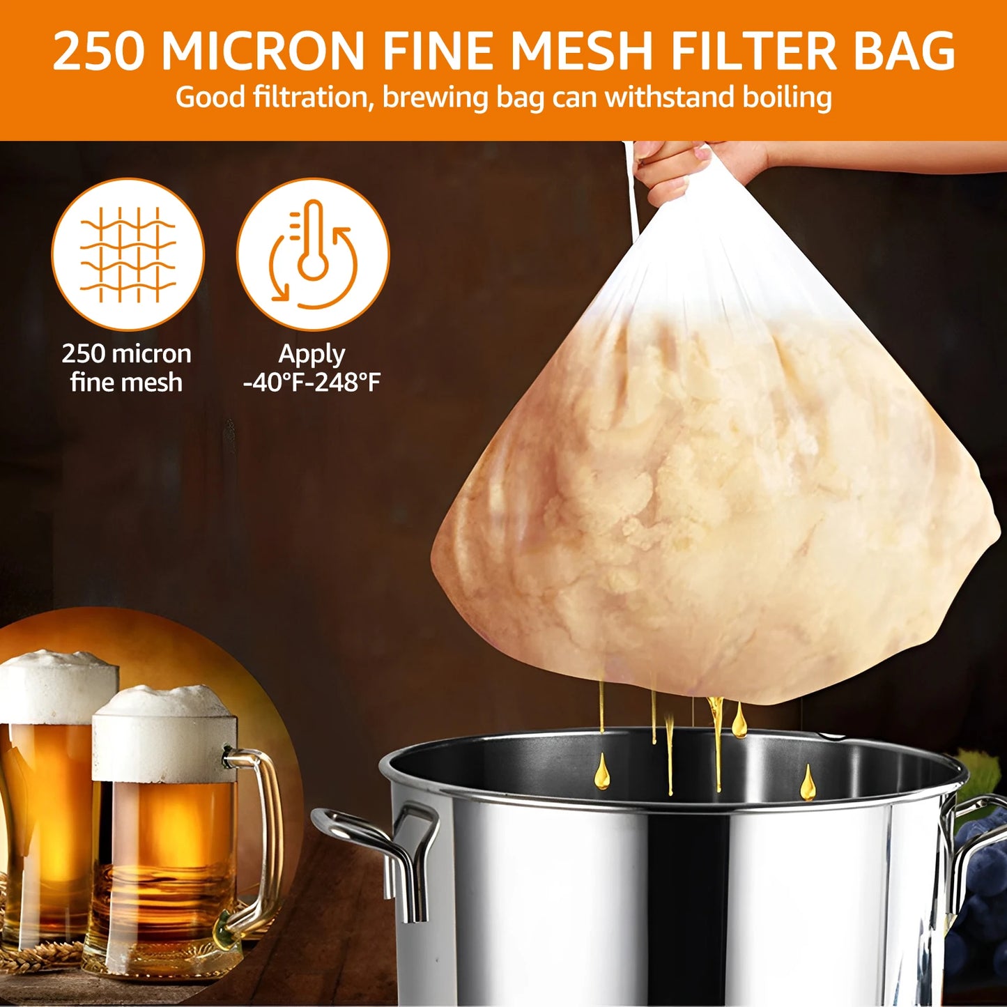 Tejesa 6Pcs Mesh Strainer Bag Reusable Straining Bag with Adjustable Drawstring Wine Brew Bags Aelf-made Juice Wine Fermentation Bag