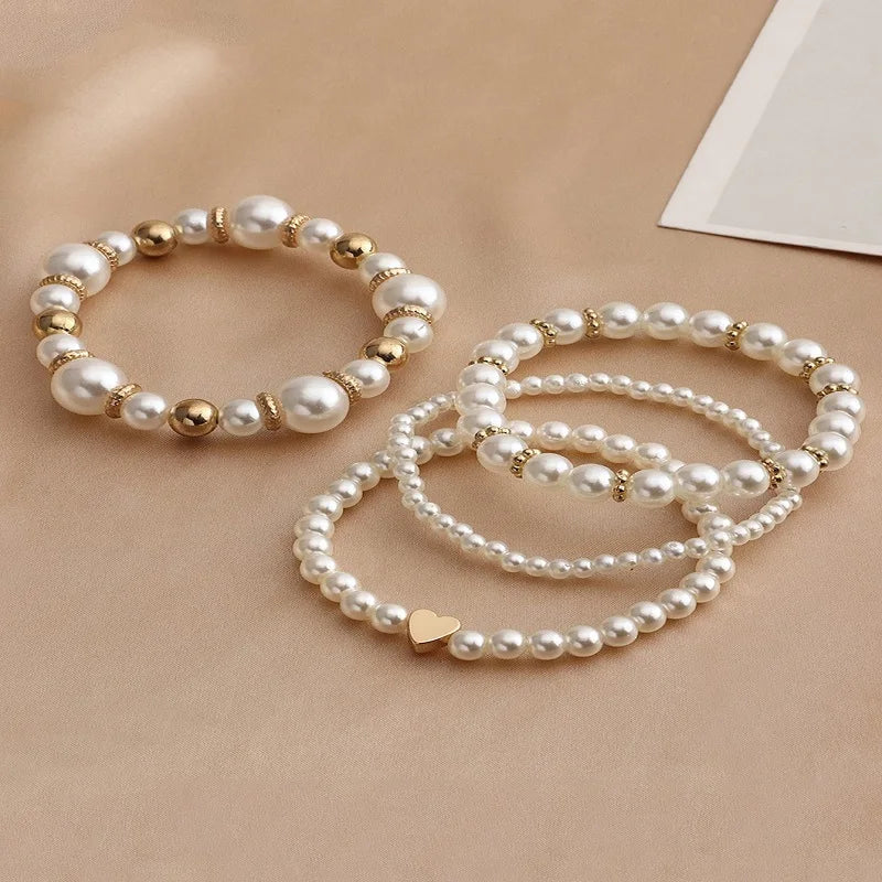 4 Pcs French Retro Simple Imitation Pearl Bracelets Set For Women Bridal Fashion Temperament Combination bracelet Jewelry Gift
