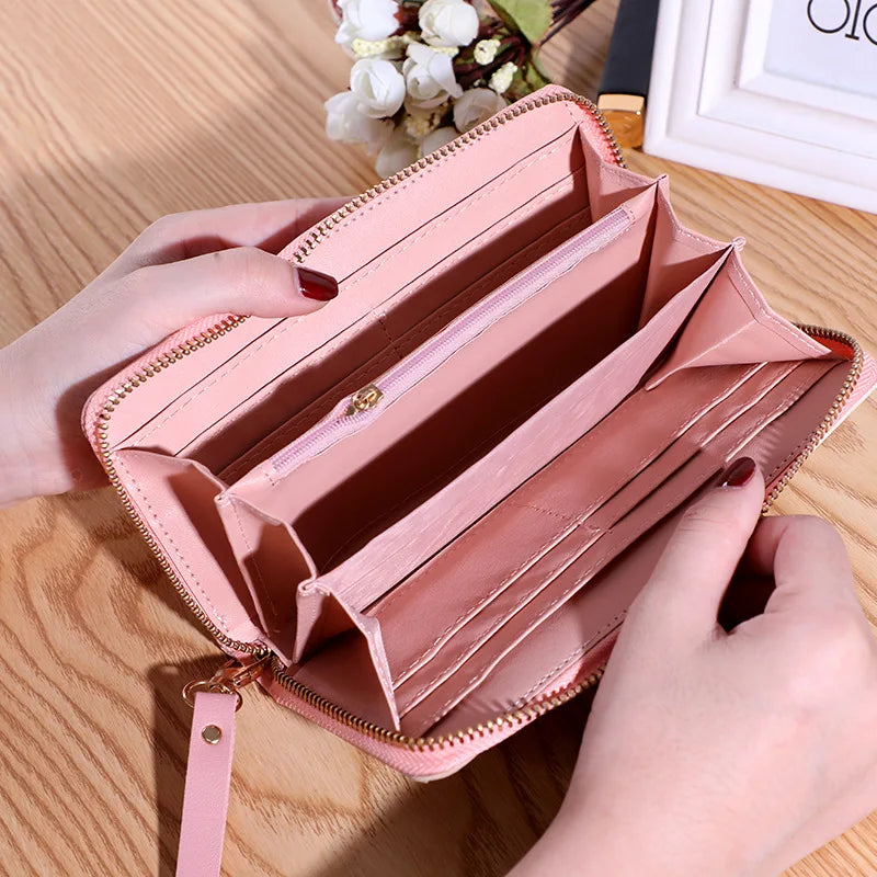 Heamsa  Zipper Coin Purse Lady Long Short Purses Handbags Women Clutch Cards Holder PU Leather Moneybag Billfold Wallet