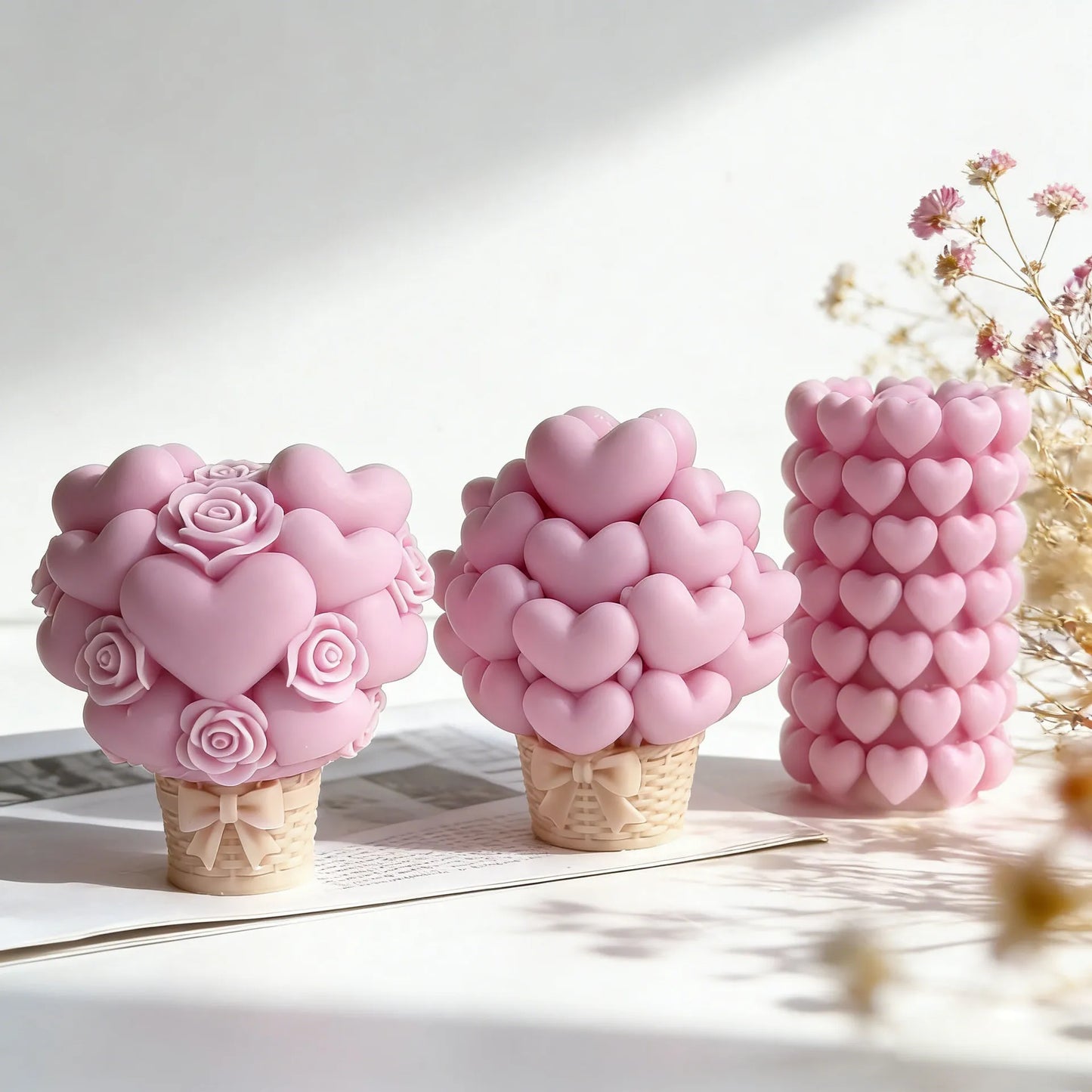 Hemasa  Basket Form Stacking Hearts Silicone Mold Valentine's Day Handmade Gifts Aroma Candle Molds Love Cylinder Candle Mould
