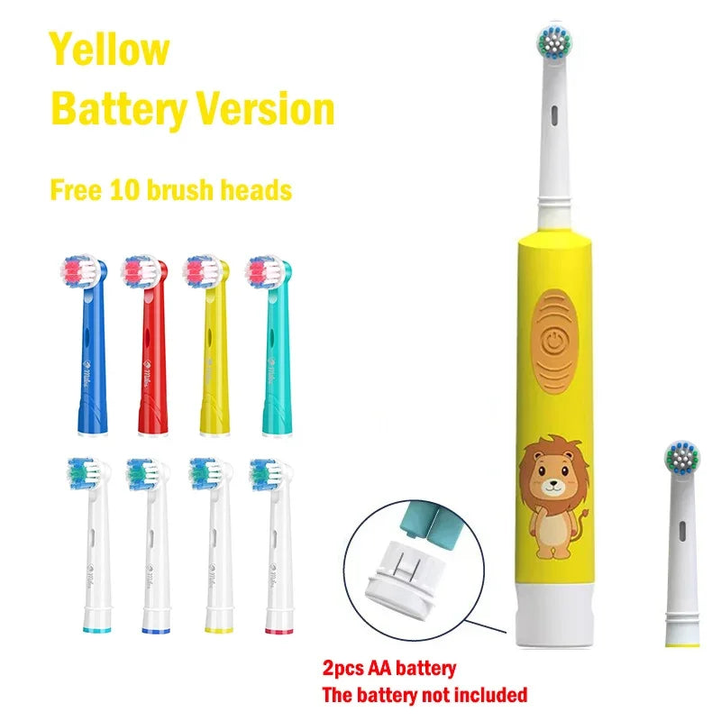 Child Electric Toothbrush Colorful Cartoon Rounded Vibrate Heads Soft Bristle Teeth Brush Gum Care Battery Power 3-15 Years Old