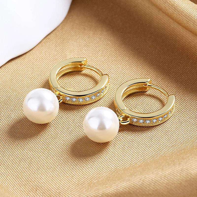 New Fashion Simulated Pearl Women's Earrings Korean Style Simple Micro-set Zircon Girl Drop Earrings Female Jewelry Accessories