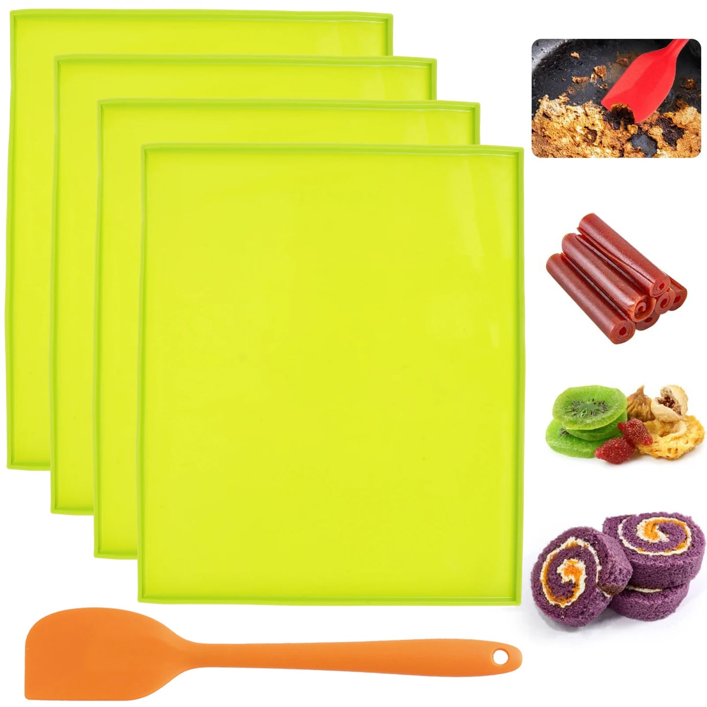 4pcs Silicone Dehydrator Mats with Edge Non-stick Dehydrator Sheets Multifunctional Dehydrator Trays with Silicone Scraper