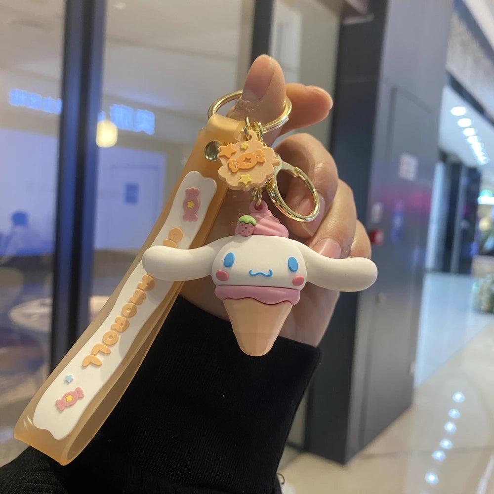 Sanrio Hello Kitty Keychain Cute Cartoon Melody Kuromi Cinnamoroll Doll Pendant Decoration Keyring Jewelry Girl&Child Gifts Toy