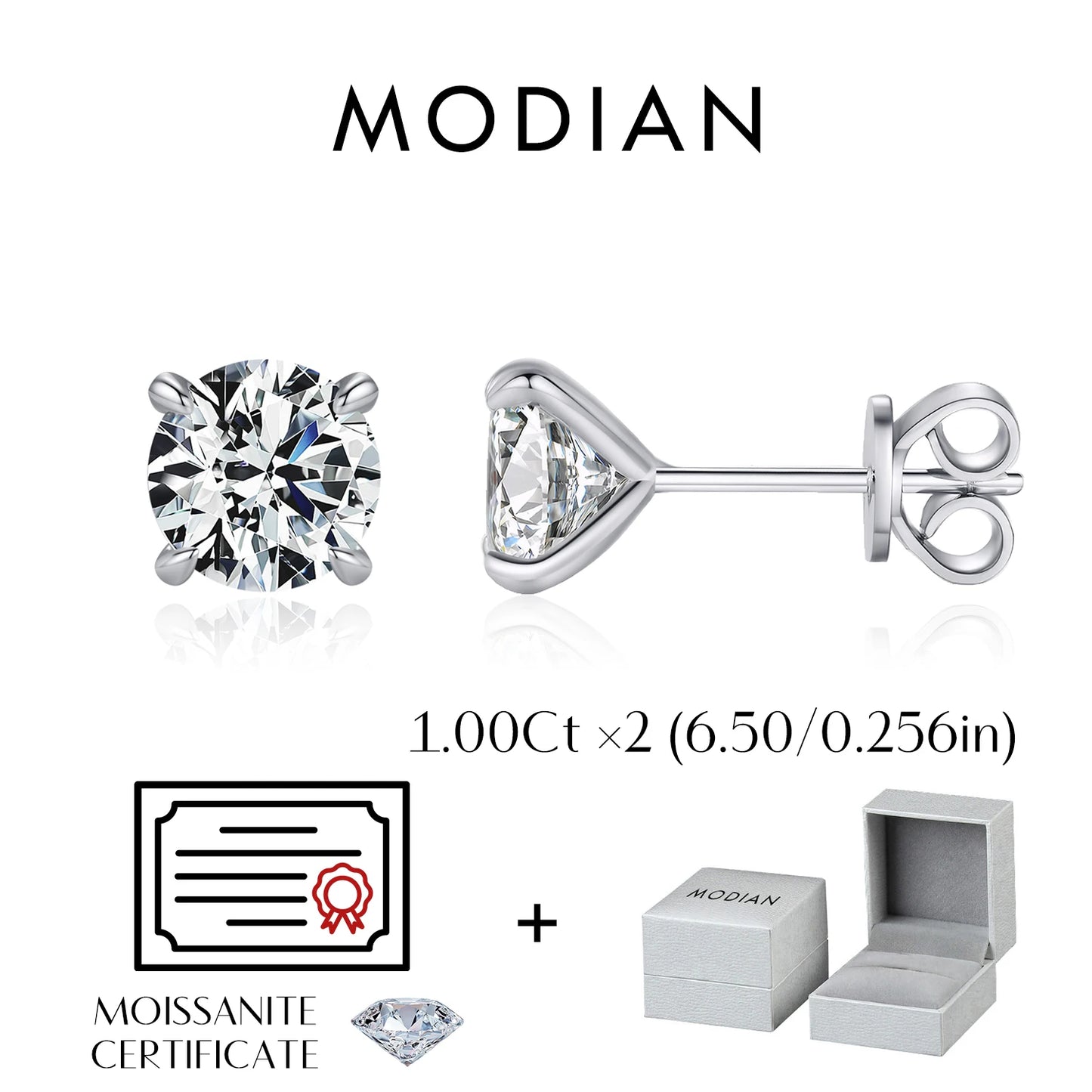 MODIAN D Color 1CT Moissanite Stud Earrings 925 Sterling Silver Wedding Engagement Lab Created Diamond Jewelry For Women Gift