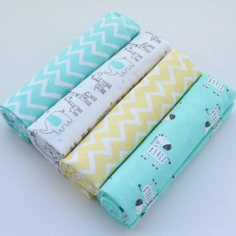 Hemasa 4pcs/pack 100% Cotton Flannel Diapers Supersoft Receiving Baby Blanket Newborn Wrap 76x76cm Baby Bedsheet Print Blanket Swaddle