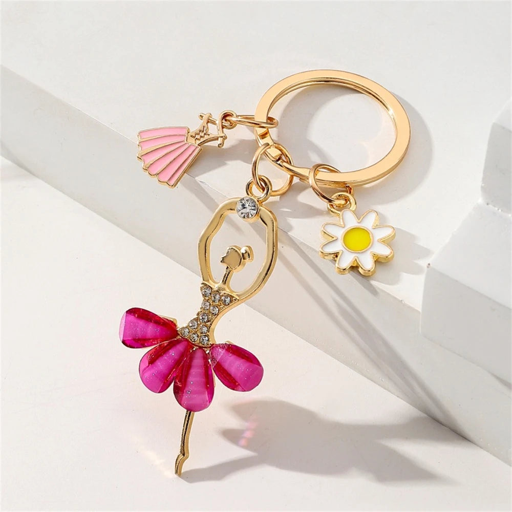 Cute Ballet Dancer Keychain Elegant Sunflower Ballerina Pendant Keyring Bag Charm Backpack Accessories Women DIY Jewelry Gift