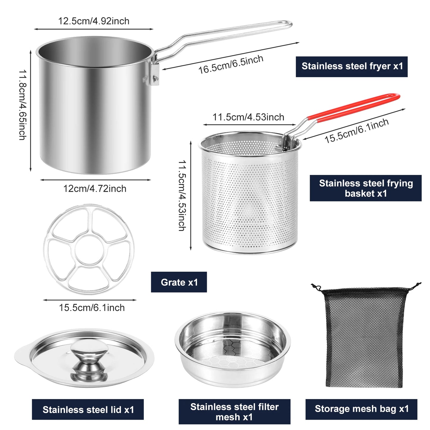 Tejesa Deep Fryer Pot with Strainer Basket Stainless Steel Oil Fry Pot Oil Filter Container for French Fries Chicken Wings Fish Shrimp