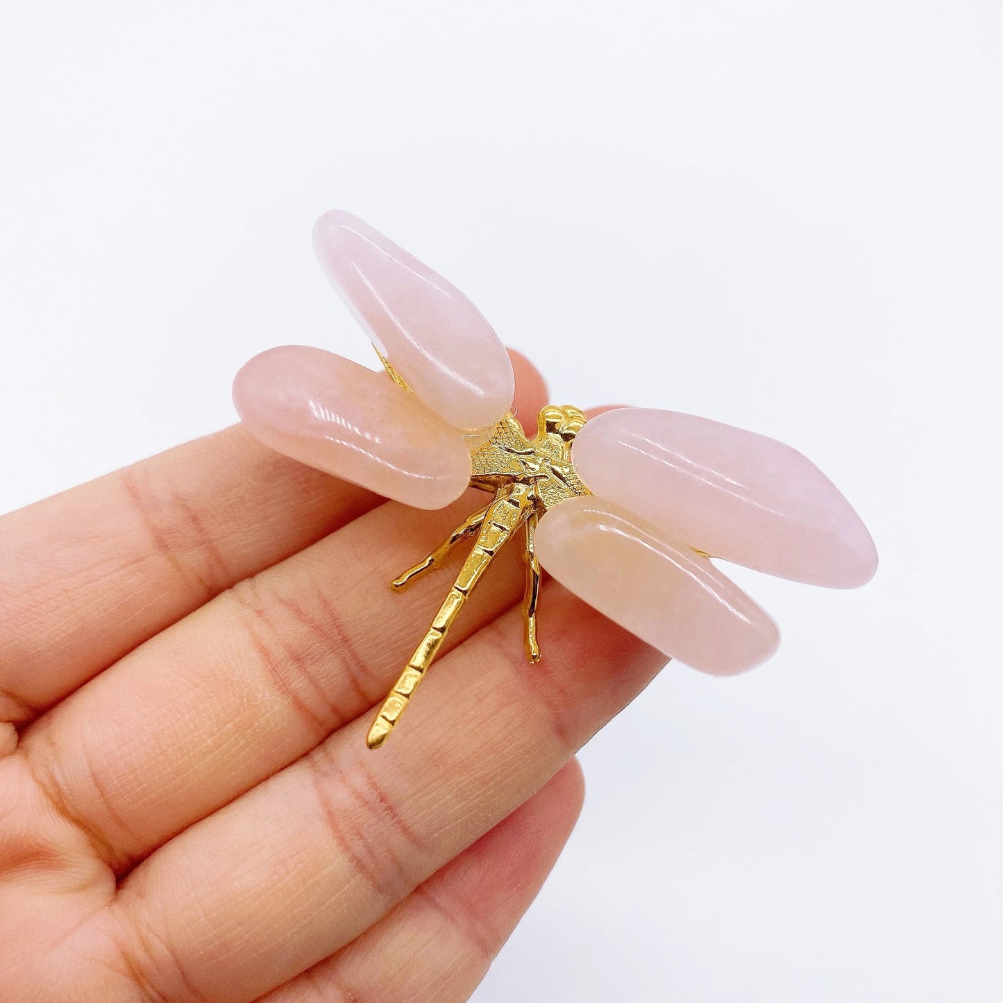 1PC Natural Rose Quartz Dragonfly Crystal Pink Stone spar crafts Butterfly Statue Reiki Healing Home Decoration Children Gift