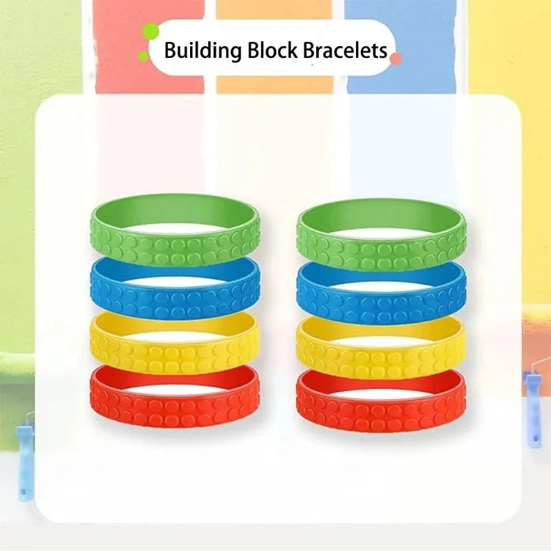 10pcs Children's Fun Party Wristband  Embossed Block Party Silicone Bracelet Building block bracelet party gift