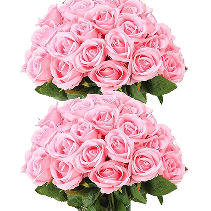 Tejesa 50 Pcs Velvet Rose Artificial Rose Flowers Real Touch Fake Roses Florals for Valentine's DIY Wedding Bouquet Party Home Decor