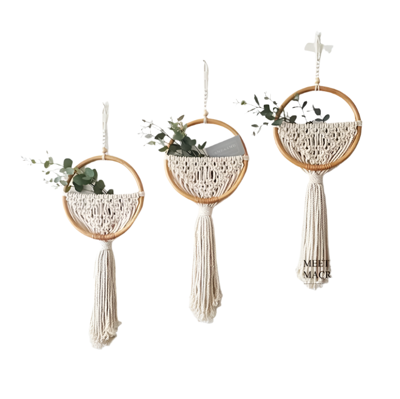 Hemasa Macrame Wall Hanging Nordic Ins Door Wall Decoration Home Background Round Wall Tapestry Woven Flower Pot  Dorm Room Decor