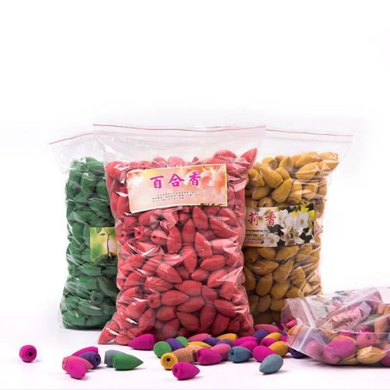 Hemasa 60pcs/280pcs/bag Household Natural Reflux Tower Incense Tea Smoke Backflow Incense Cones Fragrant Reflux Aromatherapy Cones