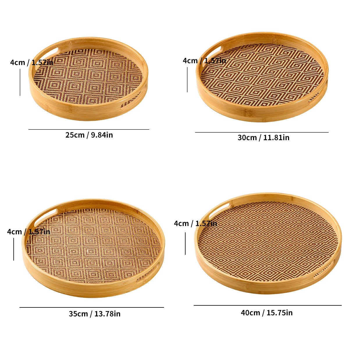 Tejesa Bamboo Round Tray 15.8" Handles / Multi-Purpose Home Kitchen Beverage Storage Restaurant Platter