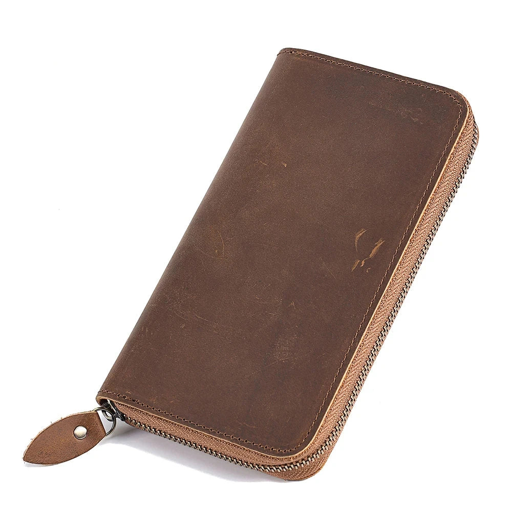 Hemasa  Leather Long Wallets for Men / Credit Card Holder Checkbook Wallet Zipper Coin Pocket Purse for  Male