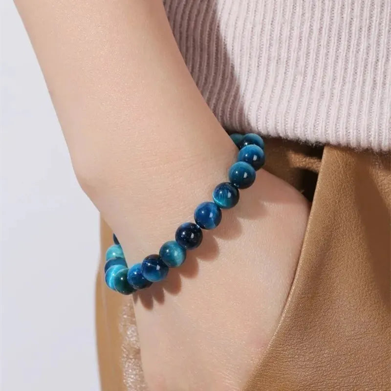 JD Natural Stone Blue Tiger Eye Beaded Bracelets Women Men Reiki Healing Yoga Meditation Charm Bangles Pulseras Jewelry Gift