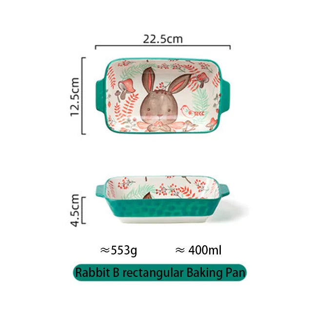 Hemasa Ceramic Bakeware With Handle Forest Animals Baking Pan  Underglaze  Kitchen Tableware Salad Bowl Au Gratin Dishes
