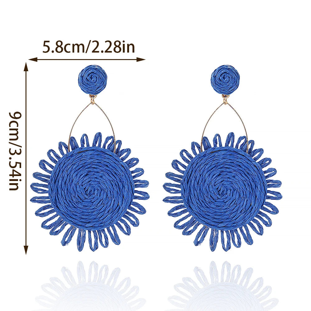 Hemasa Weave Sun Flower Raffia Earrings for Women /Girls