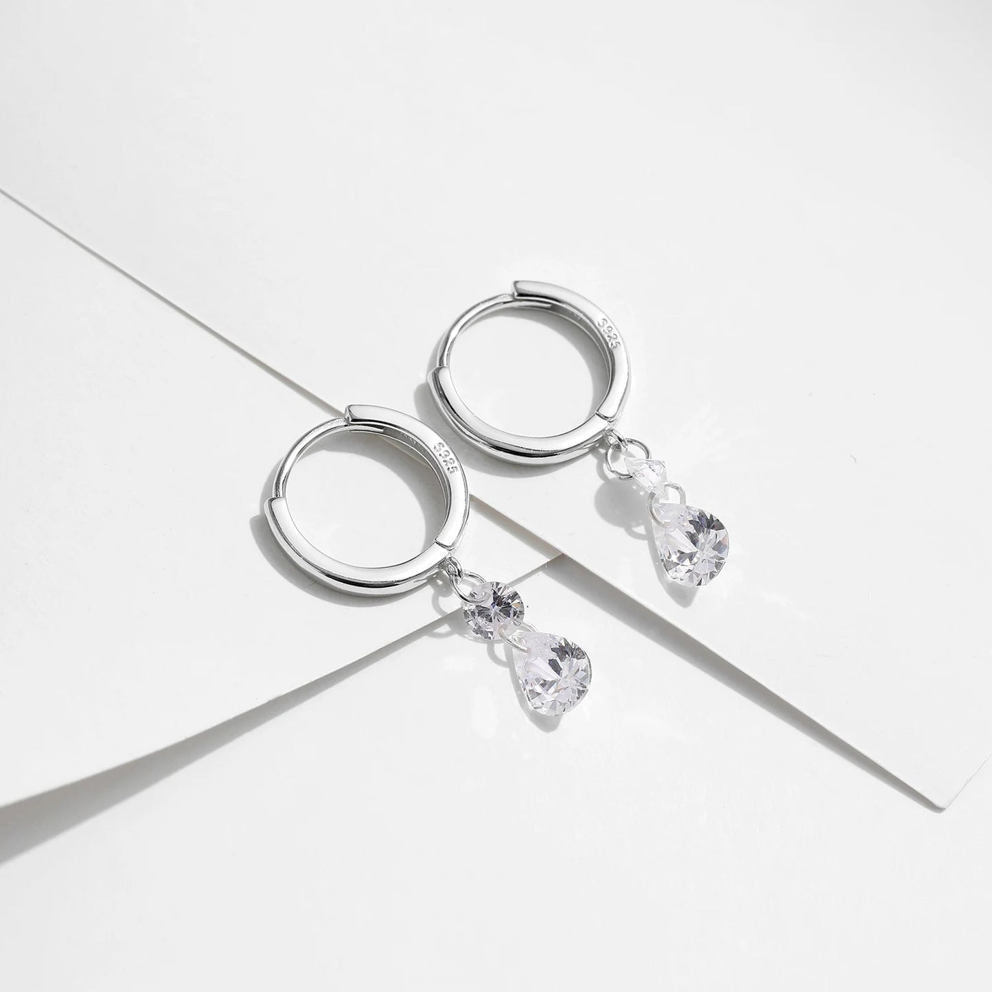 MODIAN 925 Sterling Silver Sparkling Swing Water Drop CZ Hoop Earrings Classic Wedding Earrings Buckle For Women Jewelry Gifts