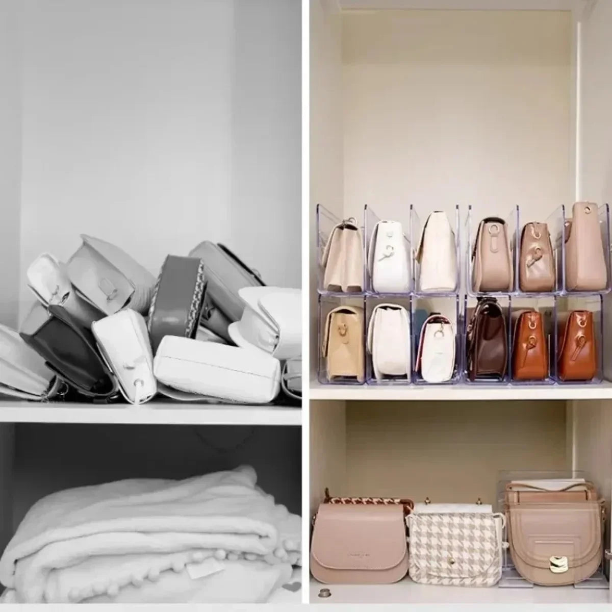 Hemasa 3/4 Grids Handbag Storage Box Divider Shelf Bag Storage Rack Clear  Handbag Storage Wardrobe Storages Home Use Wardrobe Shelf